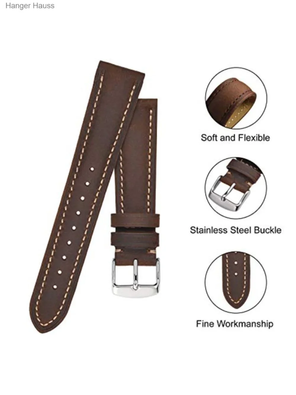 Vintage Leather Watch Band Replacement Strap 14-24mm